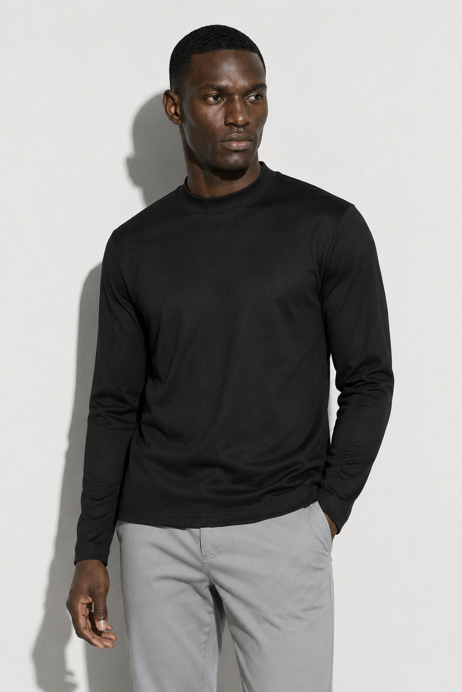 Mercerized Long-sleeve T-shirt — Black — Mercerized Cotton Long-Sleeve T-shirts