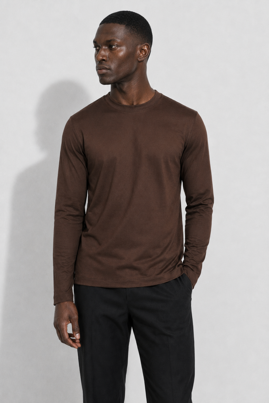 Mercerized Long-sleeved T-shirt — Brown — Mercerized Cotton Long-Sleeve T-shirts