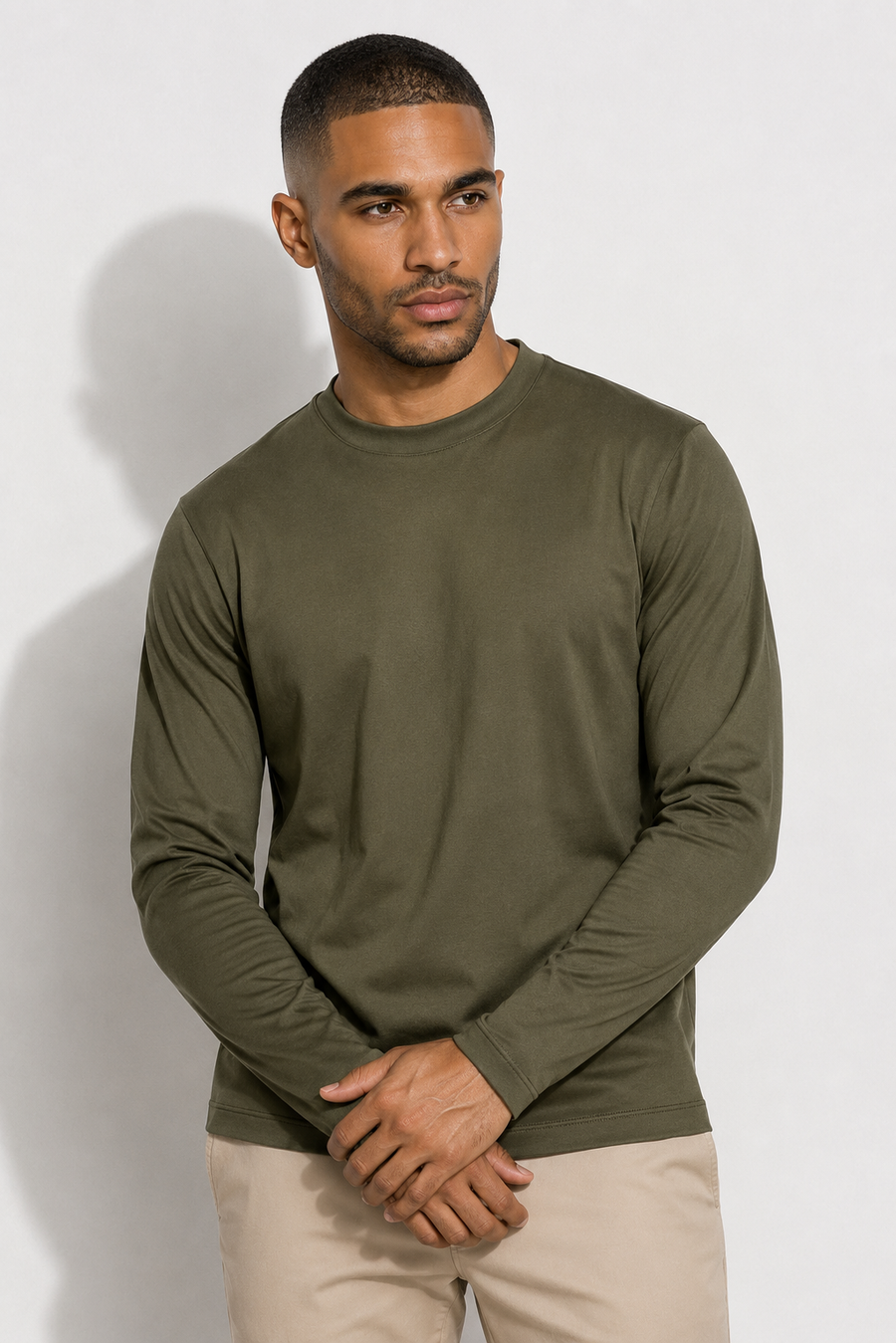 Long-sleeved Mercerized T-shirt — Olive — Mercerized Cotton Long-Sleeve T-shirts