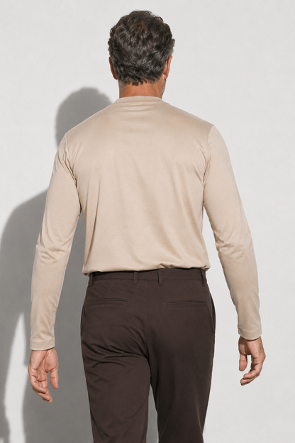 Mercerized Long-sleeve T-shirt — Beige — Mercerized Cotton Long-Sleeve T-shirts