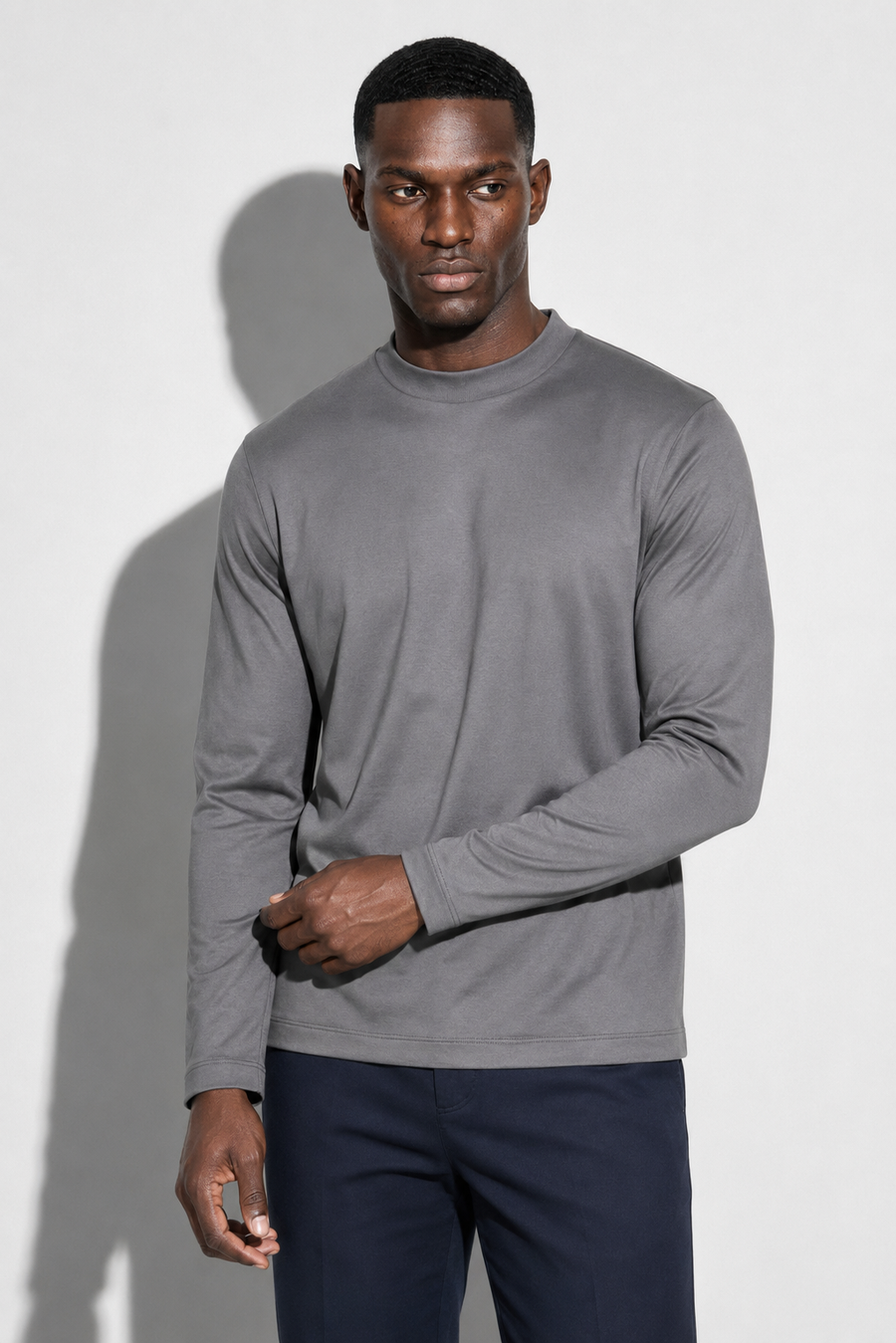 Long-sleeved Mercerized T-shirt — Grey — Mercerized Cotton Long-Sleeve T-shirts