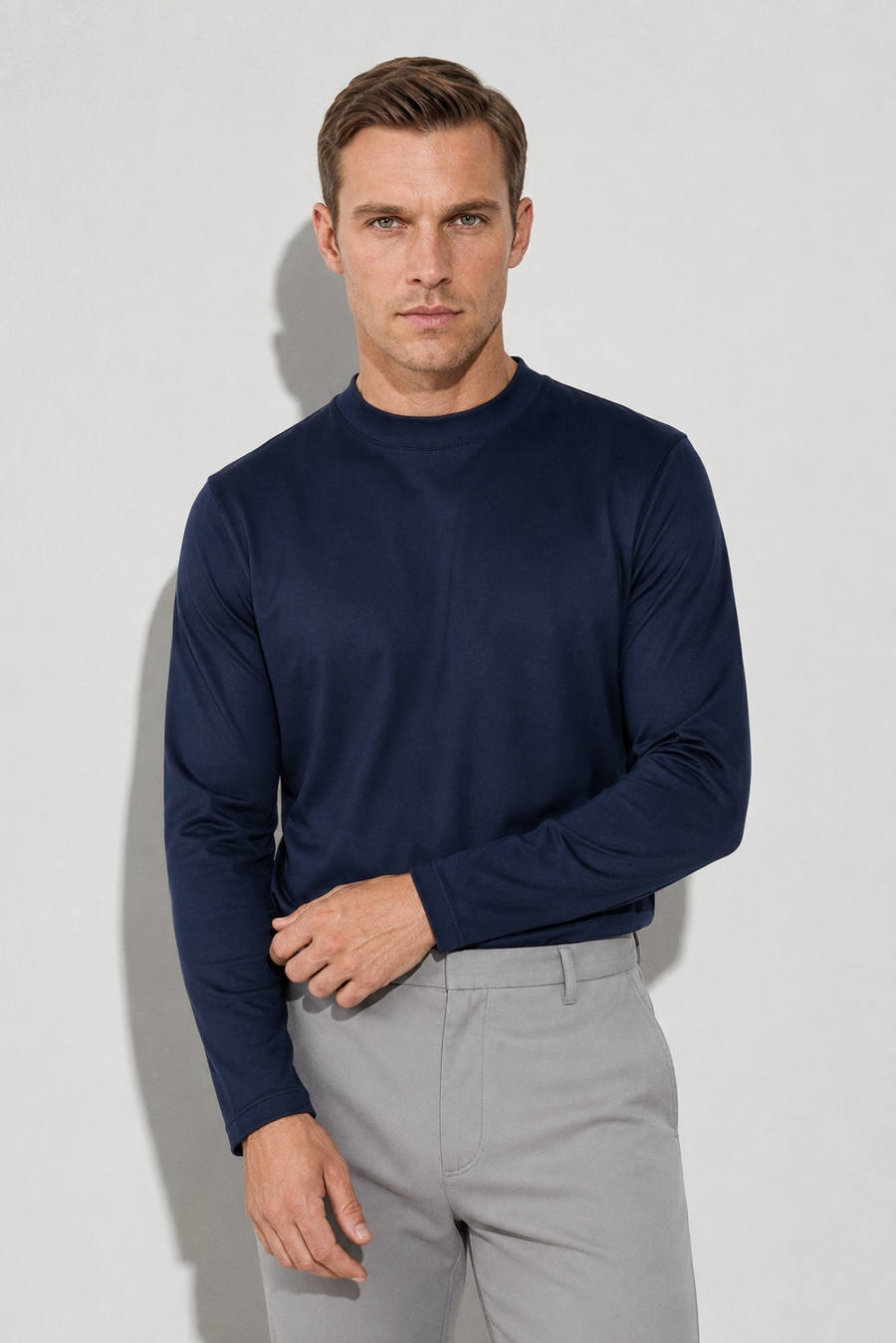 Long-sleeve Mercerized T-shirt — Navy — Mercerized Cotton Long-Sleeve T-shirts