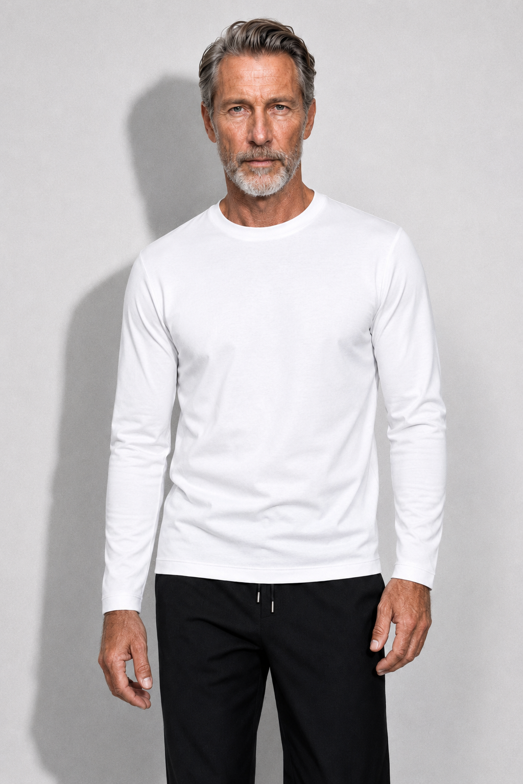 Long-sleeved Mercerized T-shirt — White — Mercerized Cotton Long-Sleeve T-shirts