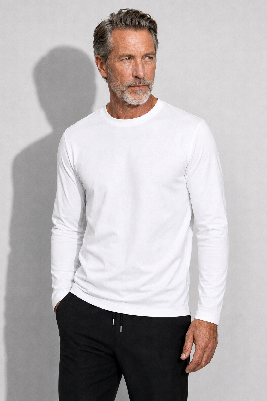 Long-sleeved Mercerized T-shirt — White — Mercerized Cotton Long-Sleeve T-shirts