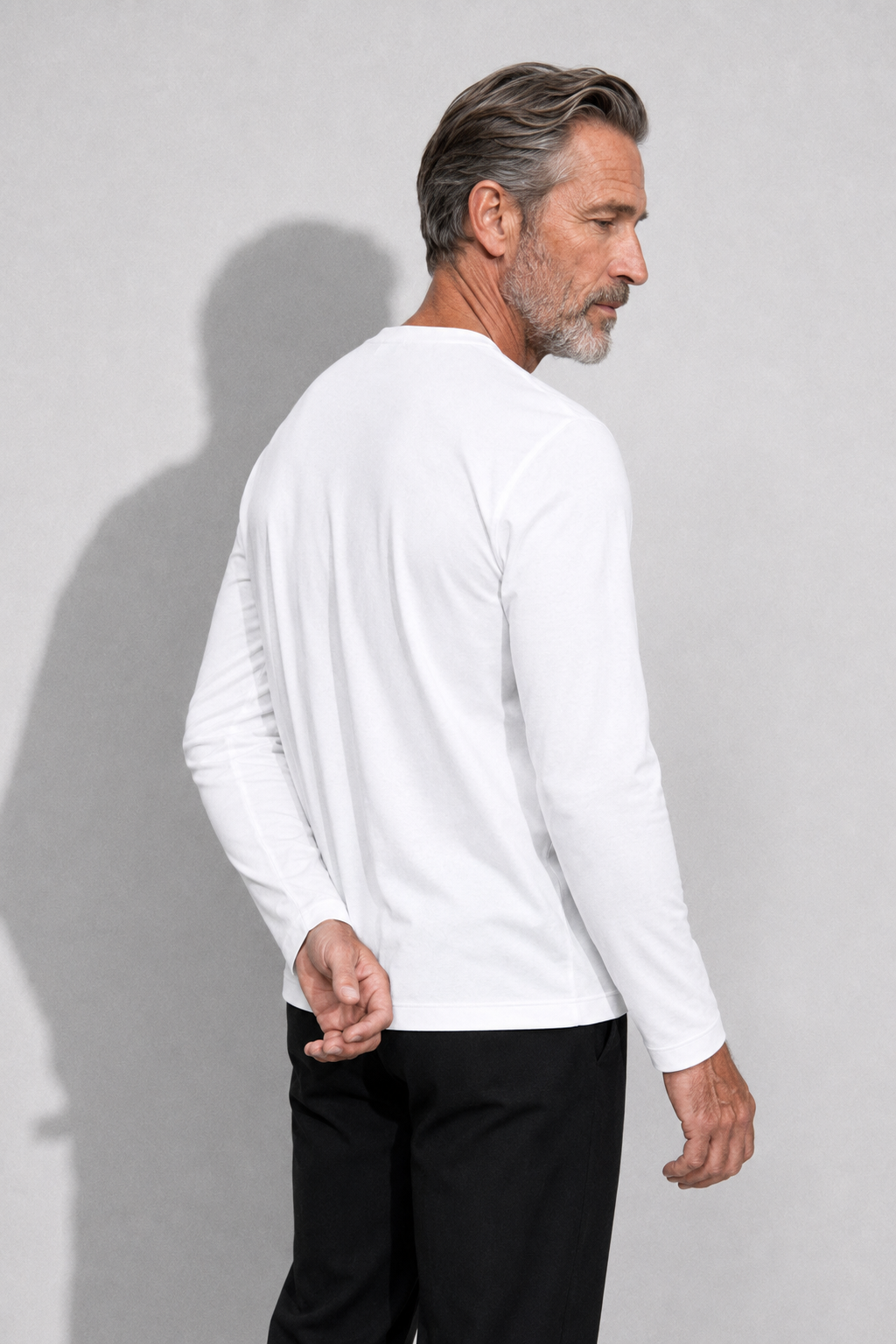 Long-sleeved Mercerized T-shirt — White — Mercerized Cotton Long-Sleeve T-shirts