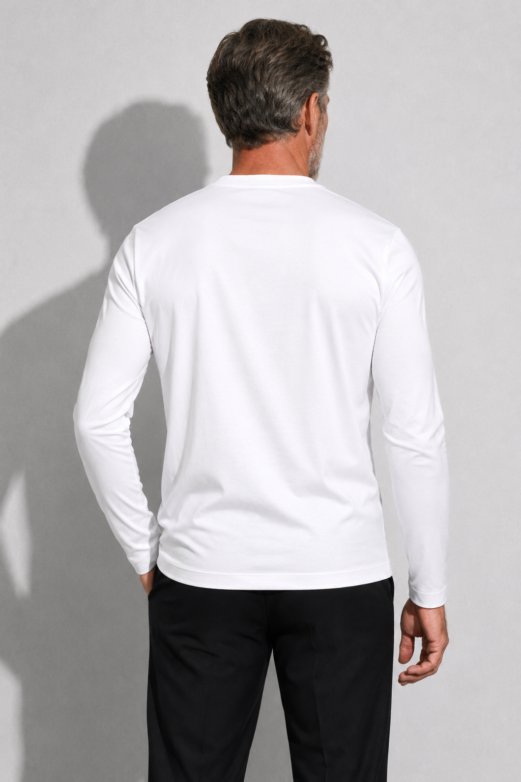 Long-sleeved Mercerized T-shirt — White — Mercerized Cotton Long-Sleeve T-shirts