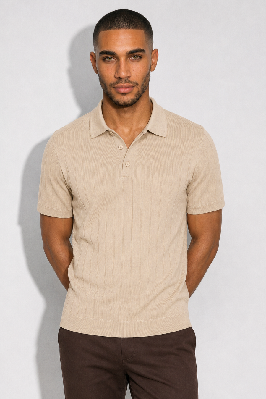 Ribbed Polo — Beige — Ribbed Polo Shirts