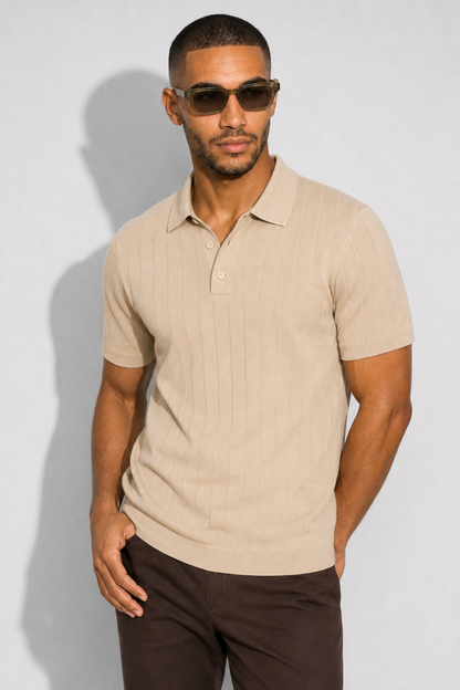 Ribbed Polo — Beige — Ribbed Polo Shirts
