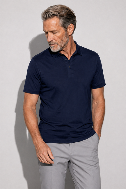 Mercerized Polo Shirt — Navy — Mercerized Cotton Polo Shirts