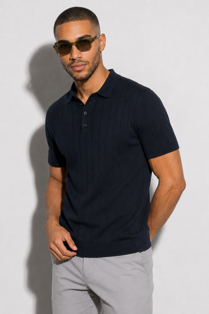 Ribbed Polo — Navy — Ribbed Polo Shirts