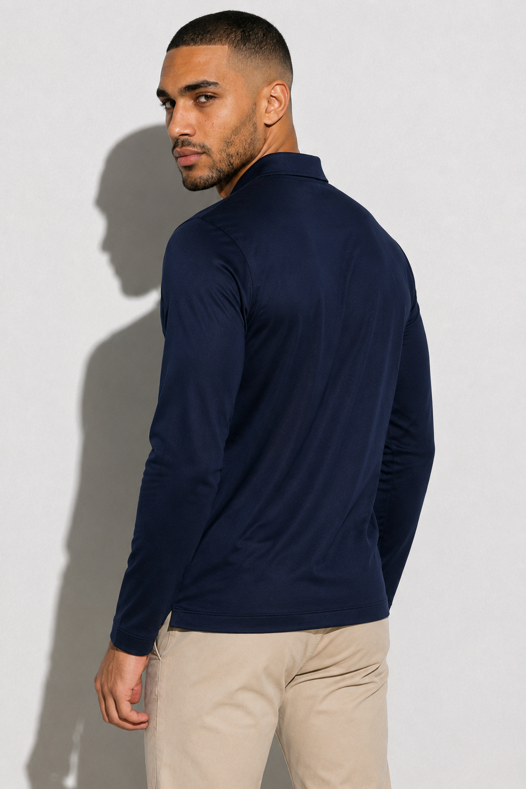 Long-sleeved Mercerized Polo Shirt — Navy — Mercerized Cotton Long-Sleeve Polo Shirts