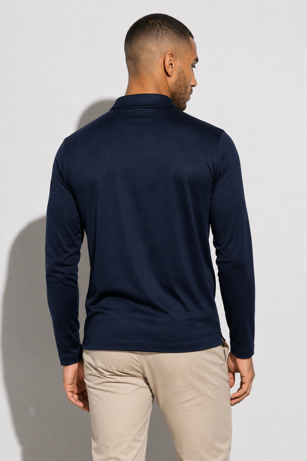 Long-sleeved Mercerized Polo Shirt — Navy — Mercerized Cotton Long-Sleeve Polo Shirts