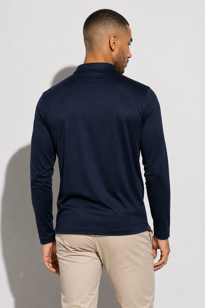 Long-sleeved Mercerized Polo Shirt — Navy — Mercerized Cotton Long-Sleeve Polo Shirts