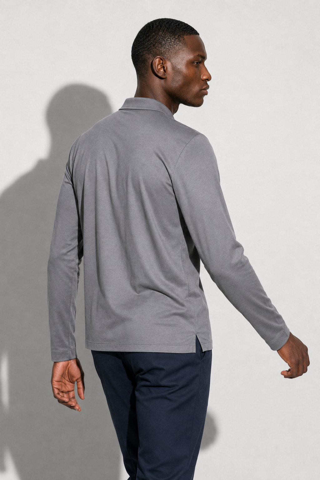 Long-sleeved Mercerized Polo Shirt — Grey — Mercerized Cotton Long-Sleeve Polo Shirts