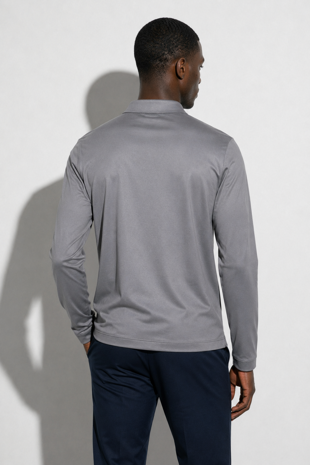 Long-sleeved Mercerized Polo Shirt — Grey — Mercerized Cotton Long-Sleeve Polo Shirts