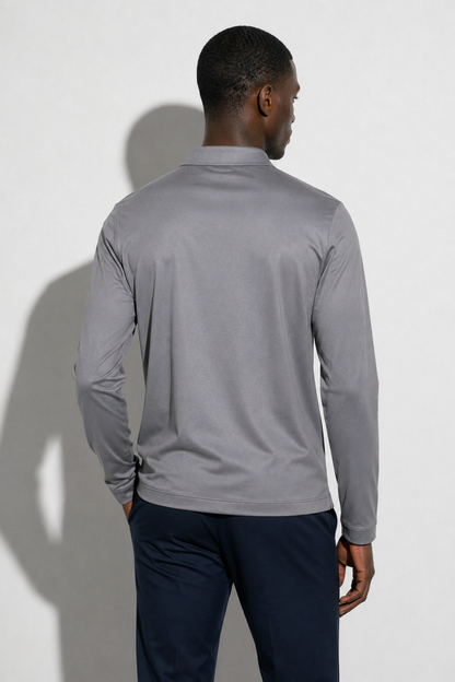 Long-sleeved Mercerized Polo Shirt — Grey — Mercerized Cotton Long-Sleeve Polo Shirts