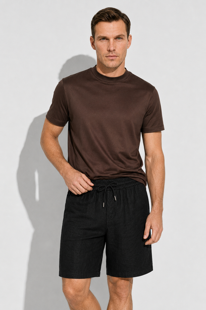 Linen Bermuda Shorts — Black — Linen Shorts