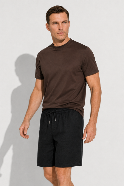 Linen Bermuda Shorts — Black — Linen Shorts