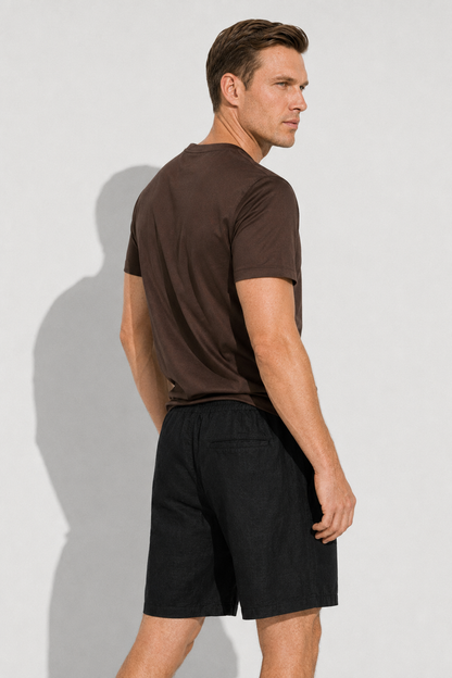 Linen Bermuda Shorts — Black — Linen Shorts