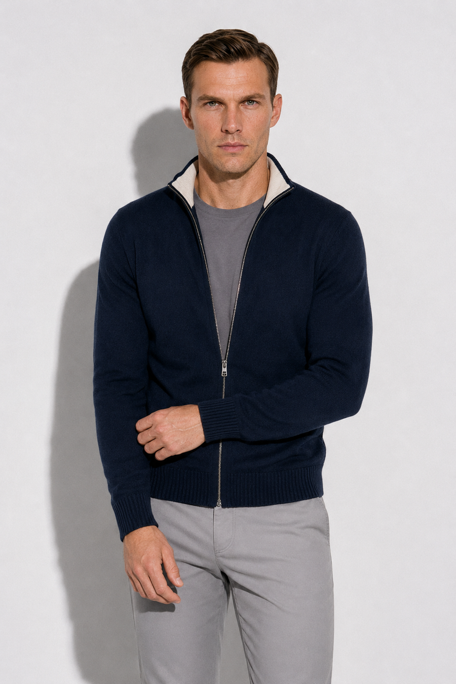Zip-up Cardigan — Navy — Sweaters