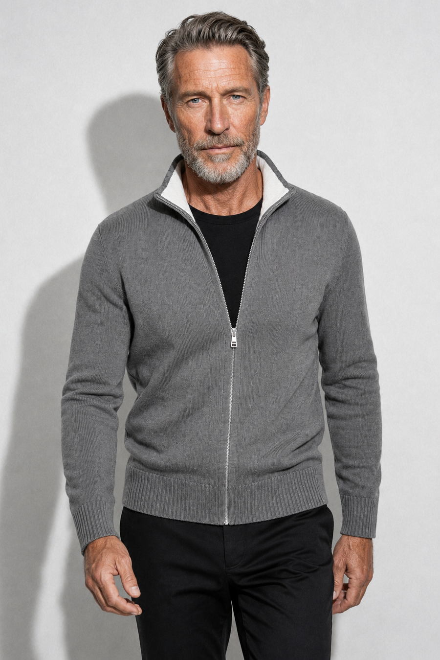 Zipped Cardigan — Grey — Sweaters