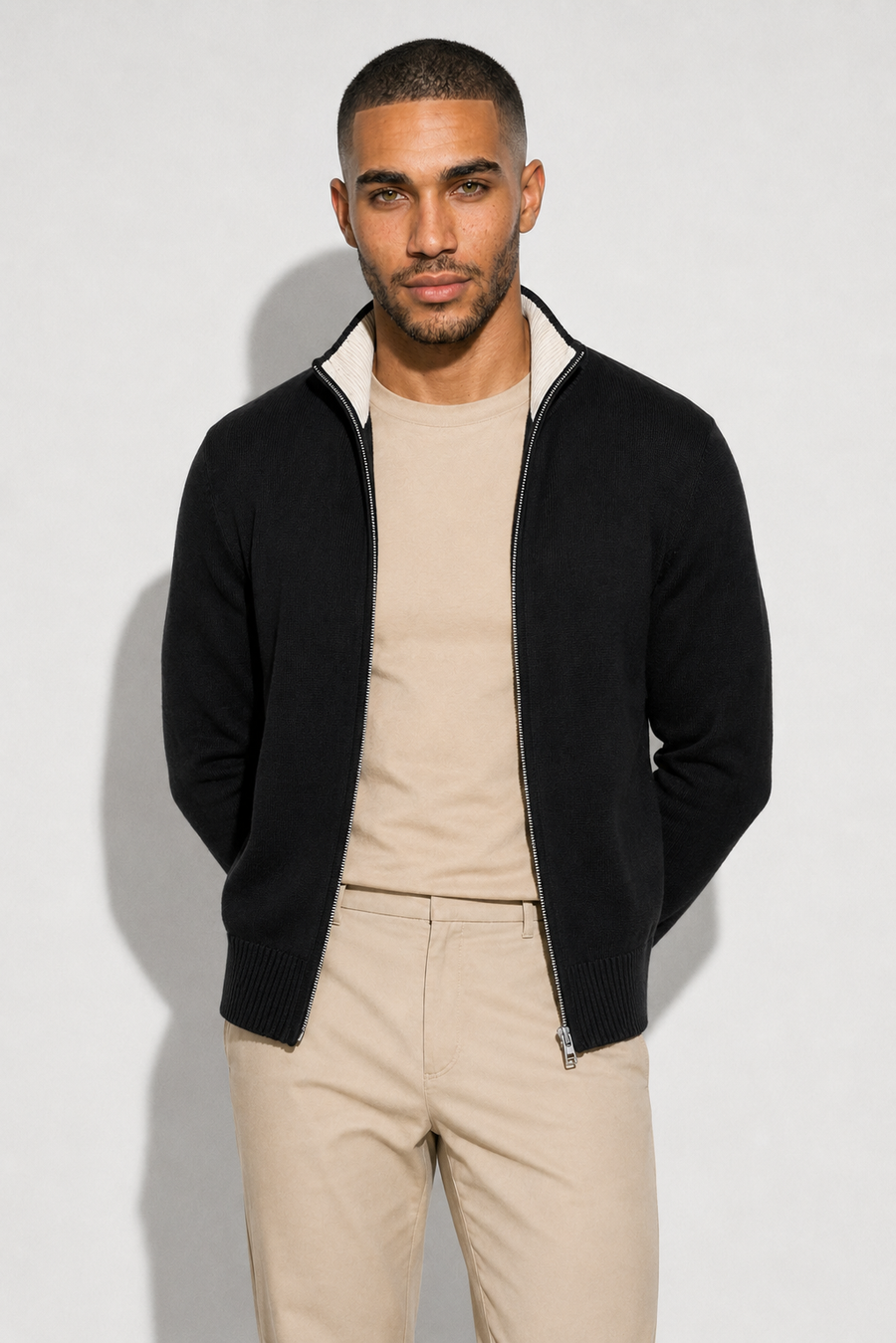 Zip-up Cardigan — Black — Sweaters