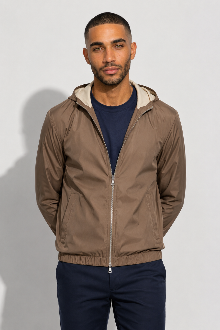 Windbreaker Jacket With Hood — Taupe — Hooded Jackets