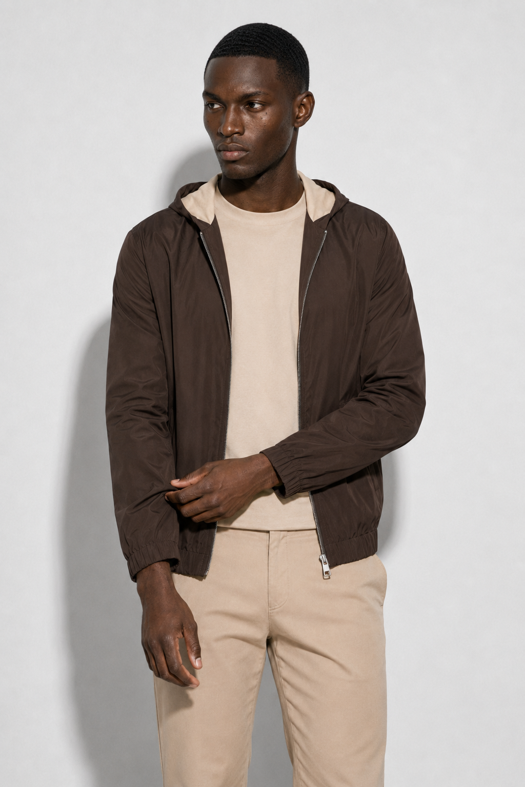 Hooded Windbreaker — Brown — Hooded Jackets