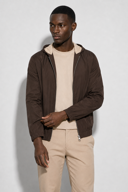 Hooded Windbreaker — Brown — Hooded Jackets