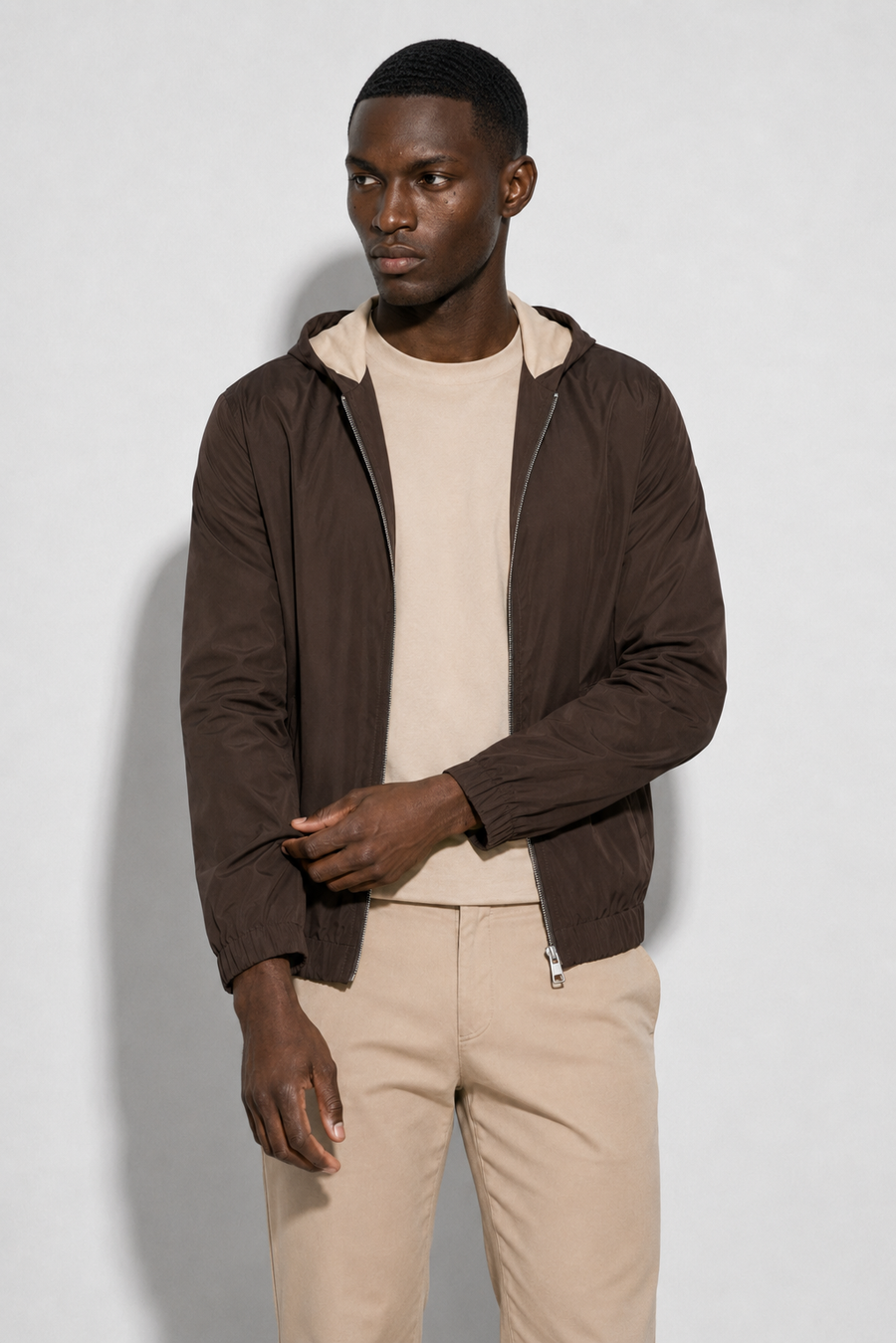 Hooded Windbreaker — Brown — Hooded Jackets