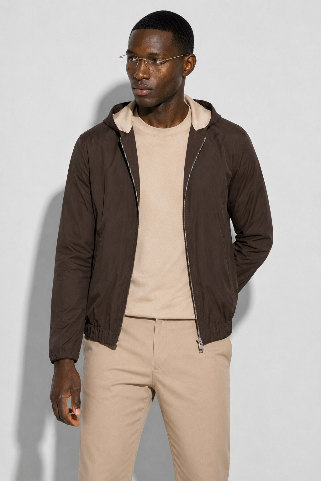 Hooded Windbreaker — Brown — Hooded Jackets
