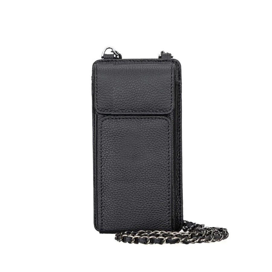 Leather Crossbody Phone Bag in Shadow Black