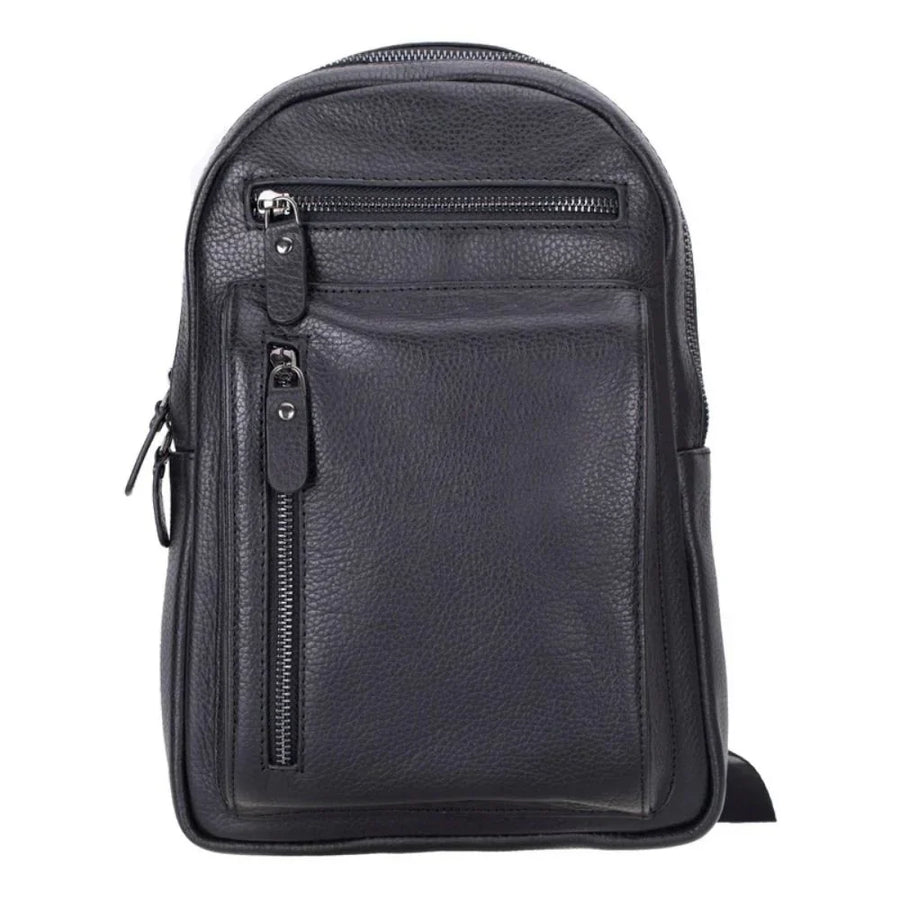 Leather Crossbody Bag in Pebble Black