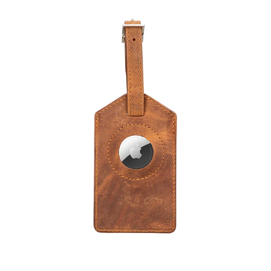 Leather Luggage Tag in Tan Brown